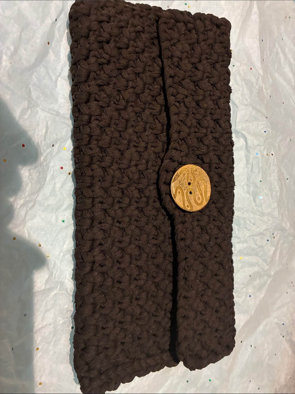Handcrafted Brown Crochet Clutch with Decorative Button